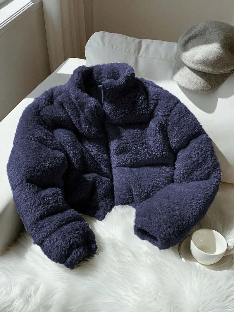 KOTTY Coral Fabric Warm Layer Blue Jacket for Women with Plush Comfort-KTTWOMENSJACKET371S - Image 2