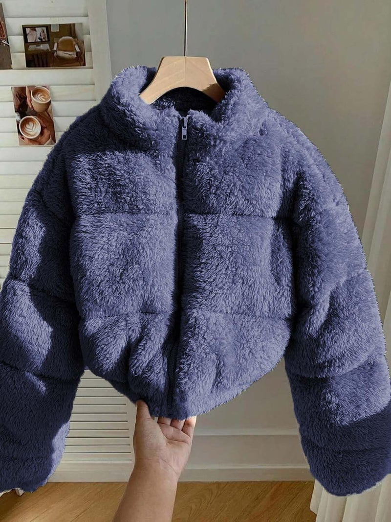 KOTTY Coral Fabric Warm Layer Blue Jacket for Women with Plush Comfort-KTTWOMENSJACKET371S - Image 3