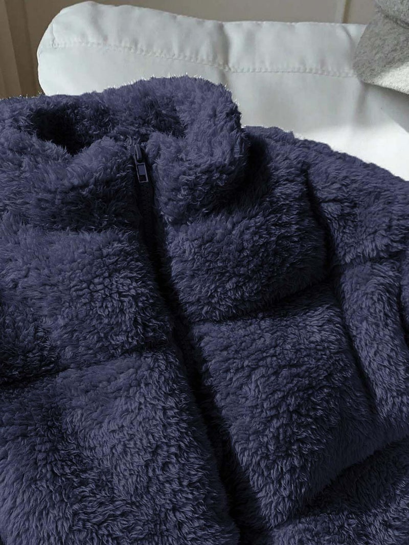 KOTTY Coral Fabric Warm Layer Blue Jacket for Women with Plush Comfort-KTTWOMENSJACKET371S - Image 5