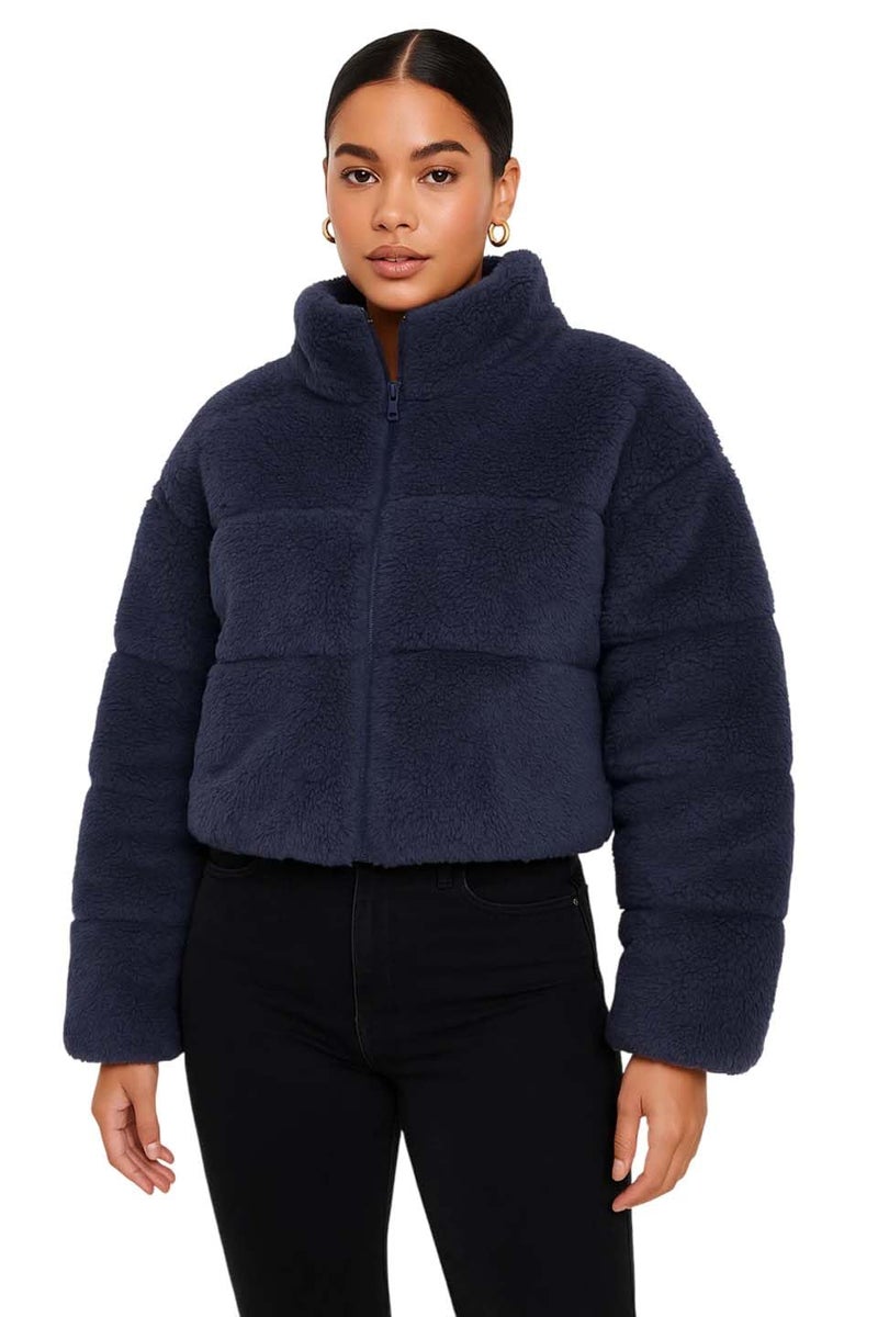 KOTTY Coral Fabric Warm Layer Blue Jacket for Women with Plush Comfort-KTTWOMENSJACKET371S - Image 1