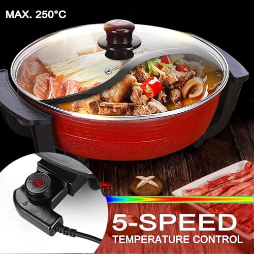 Matiko Electric Hot Pot with Divider Shabu Shabu Hot Pot Non-Stick Cooking Frying Pan Chinese Hot pot for Kitchen Dual Sided Smokeless Pot with Steamer Cooker with Lid Heat Frying Pan - Image 5
