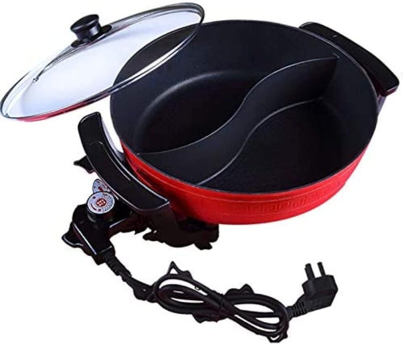 Matiko Electric Hot Pot with Divider Shabu Shabu Hot Pot Non-Stick Cooking Frying Pan Chinese Hot pot for Kitchen Dual Sided Smokeless Pot with Steamer Cooker with Lid Heat Frying Pan - Image 1