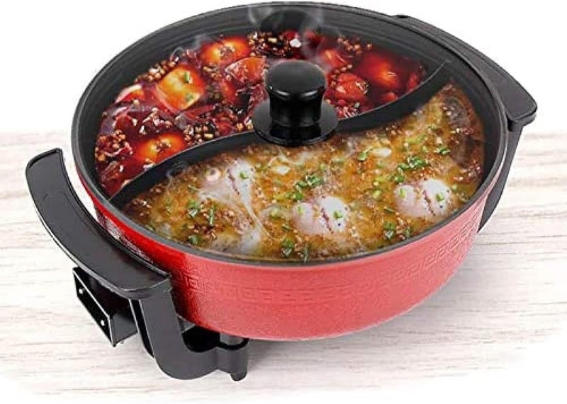 Matiko Electric Hot Pot with Divider Shabu Shabu Hot Pot Non-Stick Cooking Frying Pan Chinese Hot pot for Kitchen Dual Sided Smokeless Pot with Steamer Cooker with Lid Heat Frying Pan - Image 2
