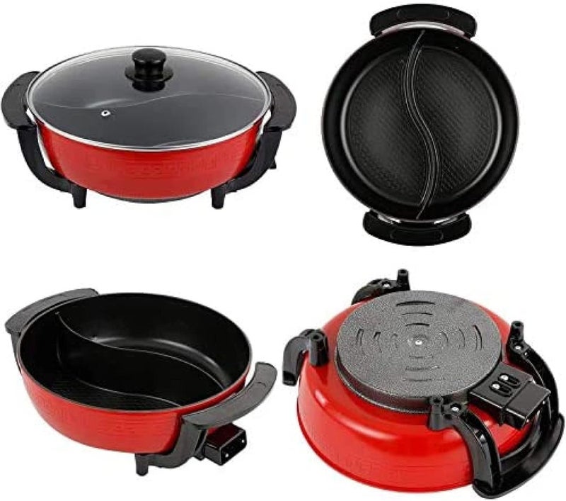 Matiko Electric Hot Pot with Divider Shabu Shabu Hot Pot Non-Stick Cooking Frying Pan Chinese Hot pot for Kitchen Dual Sided Smokeless Pot with Steamer Cooker with Lid Heat Frying Pan - Image 4