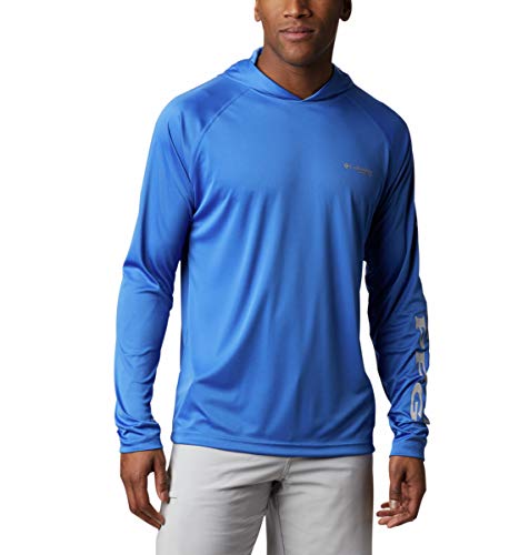 Columbia Mens PFG Terminal Tackle Long Sleeve Fishing Hoodie Vivid BlueCool Grey Logo XLarge - Image 1