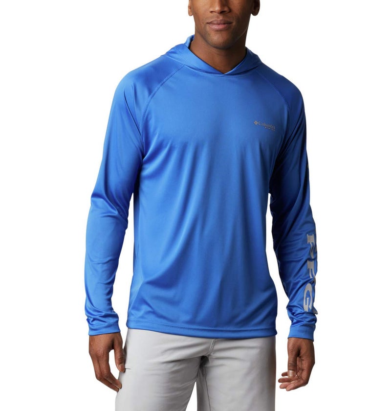 Columbia Mens PFG Terminal Tackle Long Sleeve Fishing Hoodie Vivid BlueCool Grey Logo XLarge - Image 2