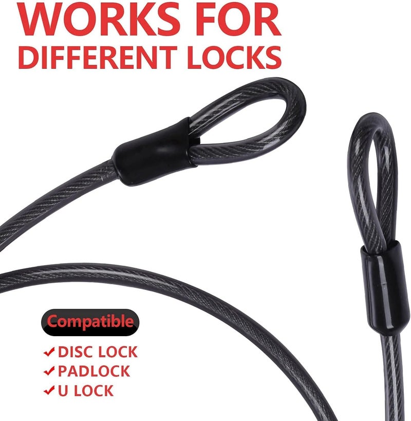 DELSWIN Security Steel Cable with Loops - 12mm (1/2 inch) Thick 4FT Heavy Duty Bike Lock Cable Vinyl Coated Braided Cables for U-Lock and Padlock - Image 4