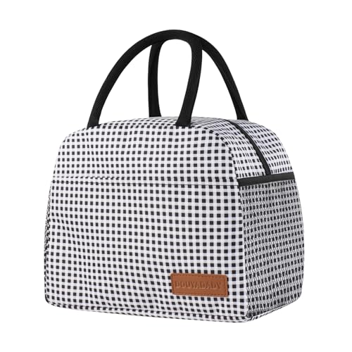 douyadady Lunch Bag WomenMen Lunch Box WomenMen BlackWhite Grid - Image 1