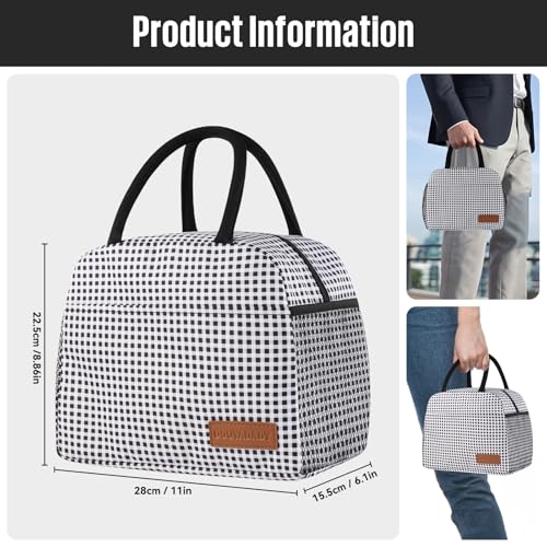 douyadady Lunch Bag WomenMen Lunch Box WomenMen BlackWhite Grid - Image 3