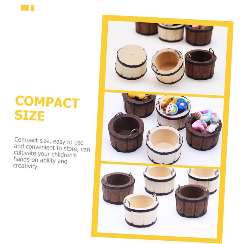 2Pcs Miniature Wooden Wash Tub Bucket Dollhouse Accessories Natural Coffee Color - Image 4