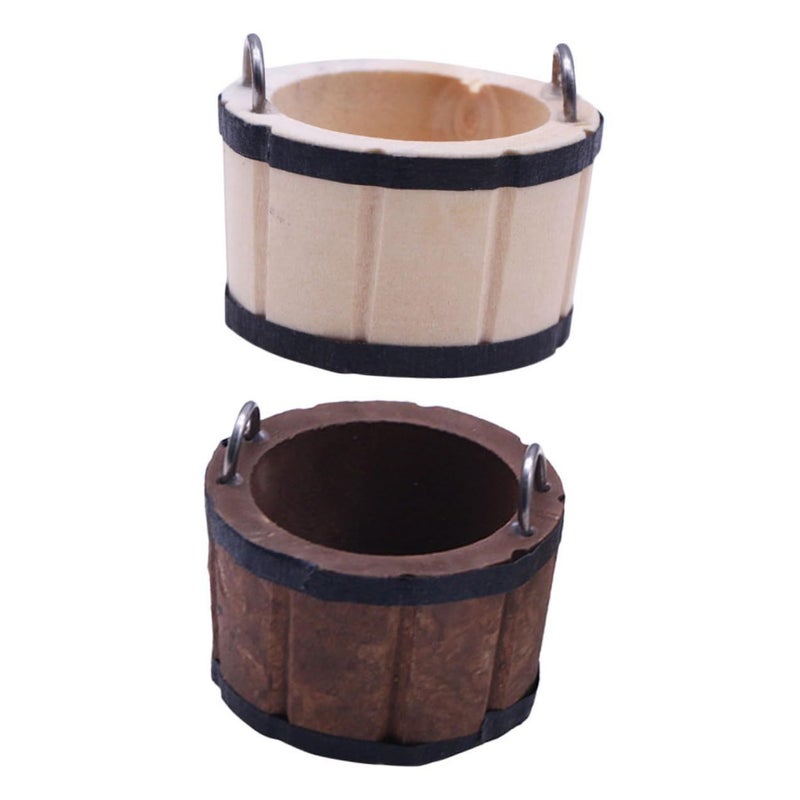 2Pcs Miniature Wooden Wash Tub Bucket Dollhouse Accessories Natural Coffee Color - Image 2