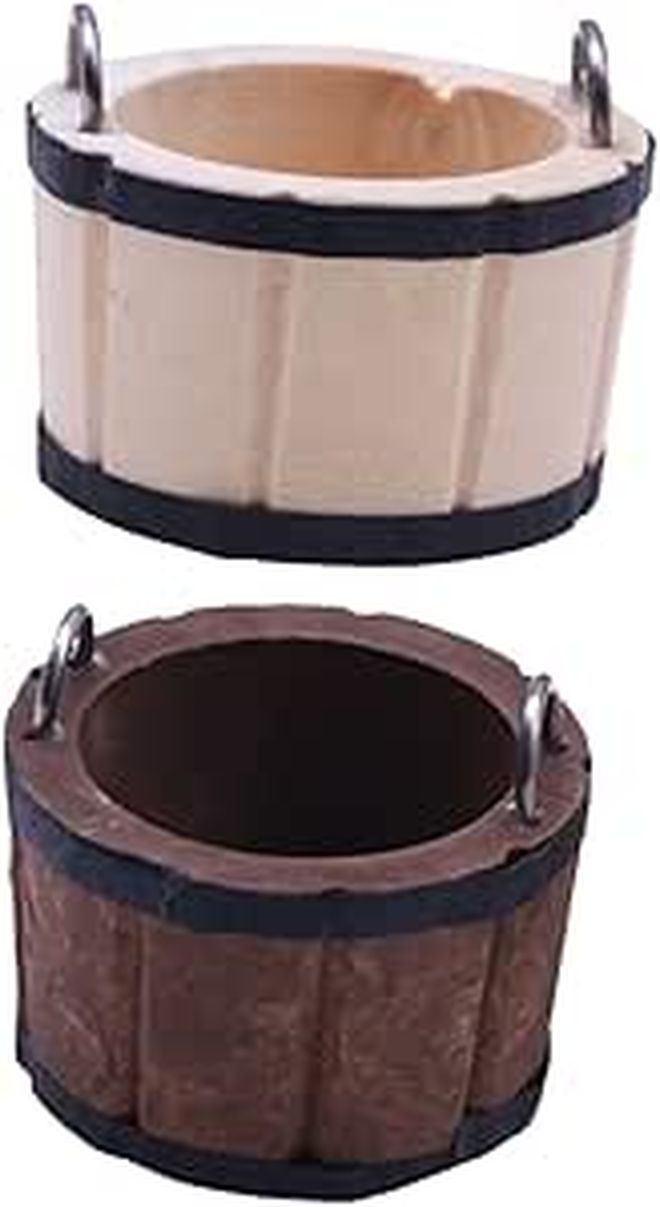 2Pcs Miniature Wooden Wash Tub Bucket Dollhouse Accessories Natural Coffee Color - Image 1