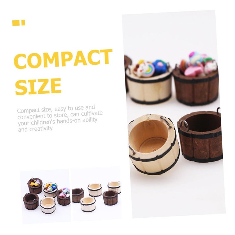2Pcs Miniature Wooden Wash Tub Bucket Dollhouse Accessories Natural Coffee Color - Image 5
