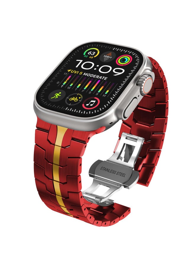 For Apple Watch Solid Stainless Steel Iwatch S10 Ultra Iron Man Star Color Metal Strap-Color:42/44/45/46/49mm Red/gold  - Image 2