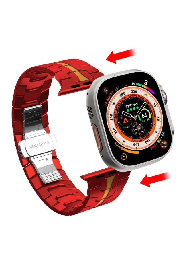 For Apple Watch Solid Stainless Steel Iwatch S10 Ultra Iron Man Star Color Metal Strap-Color:42/44/45/46/49mm Red/gold  - Image 3