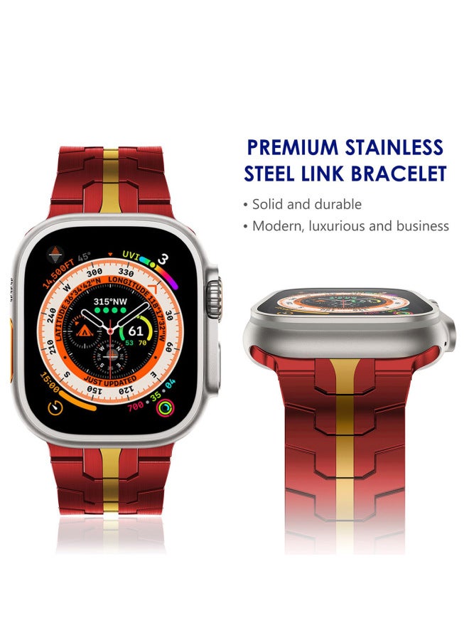 For Apple Watch Solid Stainless Steel Iwatch S10 Ultra Iron Man Star Color Metal Strap-Color:42/44/45/46/49mm Red/gold  - Image 4