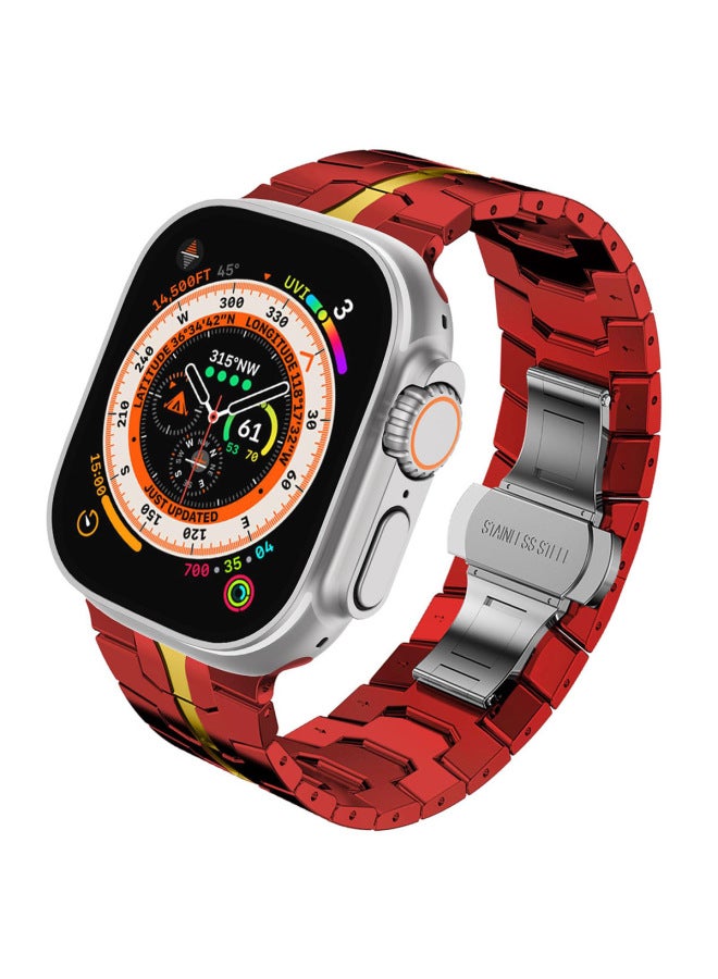 For Apple Watch Solid Stainless Steel Iwatch S10 Ultra Iron Man Star Color Metal Strap-Color:42/44/45/46/49mm Red/gold  - Image 5