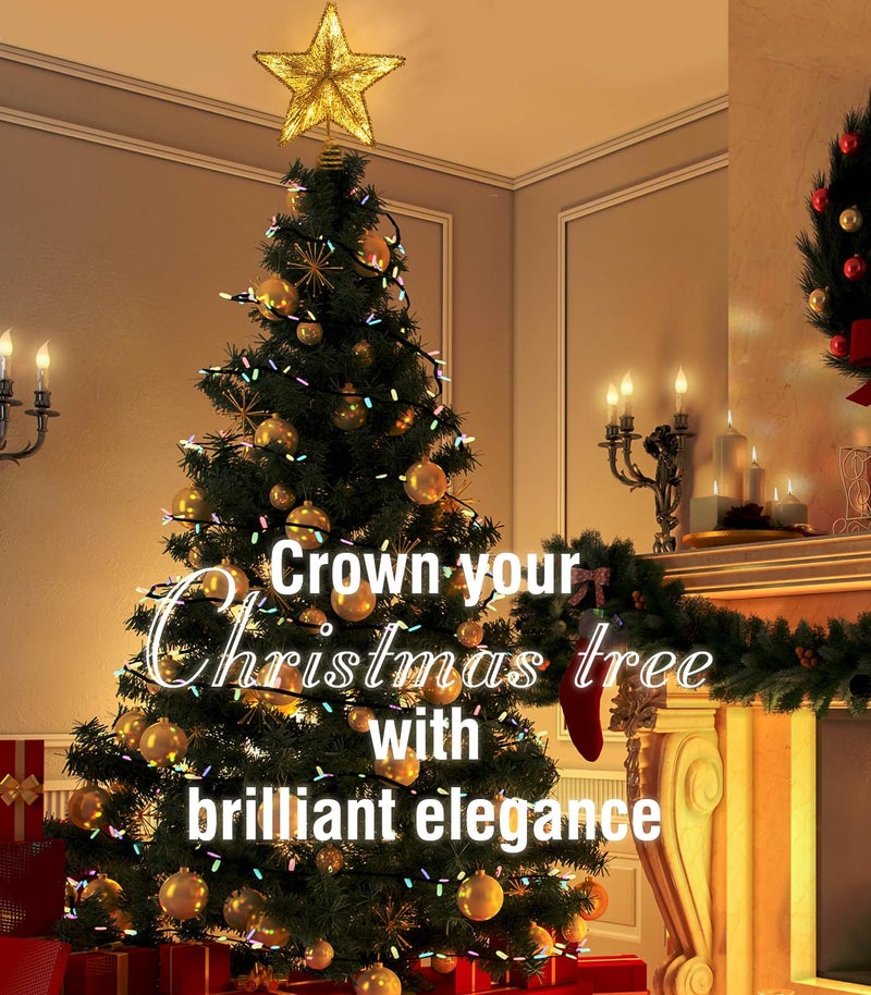 Luxspire Christmas Tree Star Topper  LED Glitter Metal 3D Christmas Decorations Lights  Remote & USB Operated Star Treetop for Home Party  6H Timer & 8 Lighting Modes  Gold - Image 2