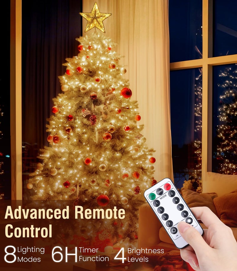 Luxspire Christmas Tree Star Topper  LED Glitter Metal 3D Christmas Decorations Lights  Remote & USB Operated Star Treetop for Home Party  6H Timer & 8 Lighting Modes  Gold - Image 4