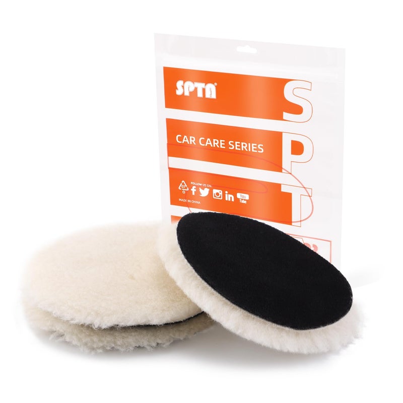 SPTA Wool Buffing Polishing Pads 3Pcs 6 Inch 150mm Wool Cutting Pad Wool Compounding Pad Buffing and Polishing Pads for 6 Inch Car Polisher Compounding Polishing Buffing