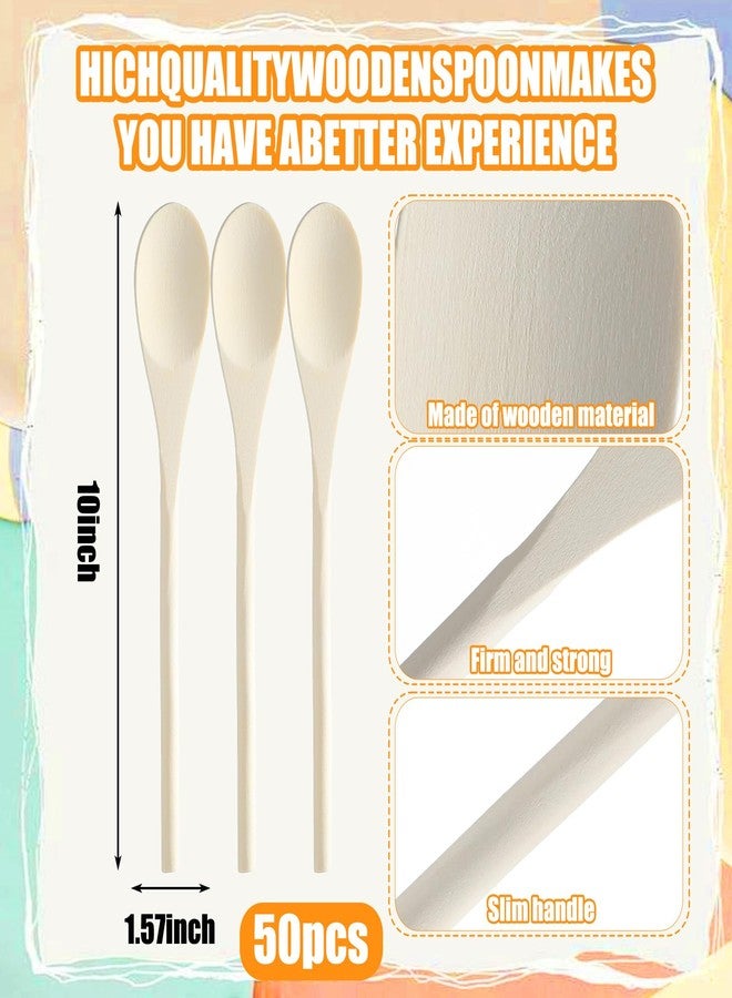 wutfuooo 50 Pcs 10 Inch Wooden Spoons Bulk for Cooking Handle Long Wooden Spoons Stirring Spoons Oval Wood Mixing Spoons for Baking Mixing Serving Stirring Cooking Tasting Crafts - Image 2