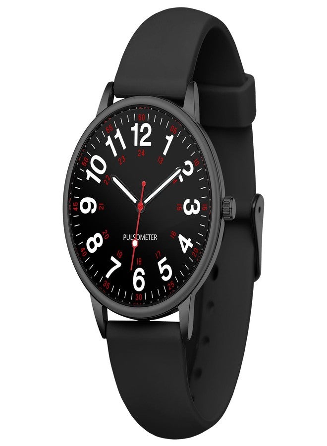 IBSO Nurse Watch for Nurse Medical Professionals Men Women Easy to Read Dial Wristwatches Silicone Band Second Hand Watches, 102 BK BK - Image 1