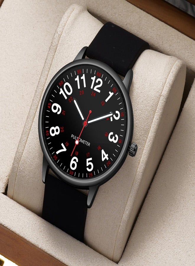 IBSO Nurse Watch for Nurse Medical Professionals Men Women Easy to Read Dial Wristwatches Silicone Band Second Hand Watches, 102 BK BK - Image 3