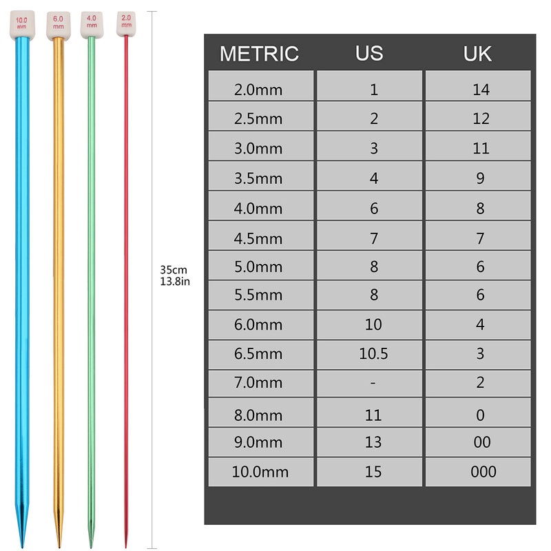 BCMRUN 28Pcs/14 Pairs Stainless Steel Knitting Needles Set, Colored Straight Single Pointed Metal Knitting Needles, 14 Size from 2.0mm-10.0mm, 13.8 Inches Length for Handmade DIY Knitting (35cm) - Image 2