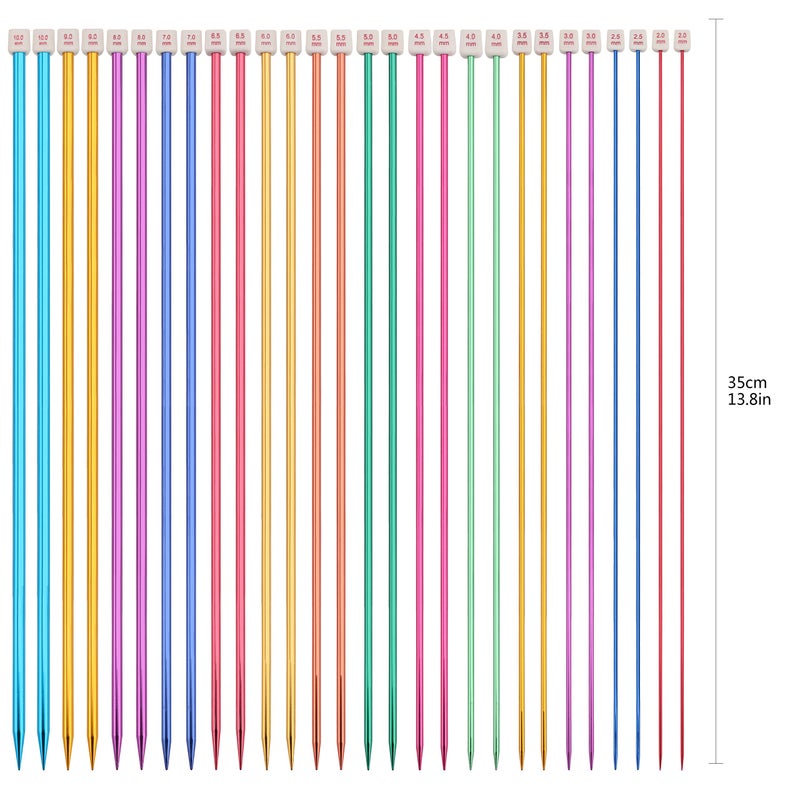 BCMRUN 28Pcs/14 Pairs Stainless Steel Knitting Needles Set, Colored Straight Single Pointed Metal Knitting Needles, 14 Size from 2.0mm-10.0mm, 13.8 Inches Length for Handmade DIY Knitting (35cm) - Image 3