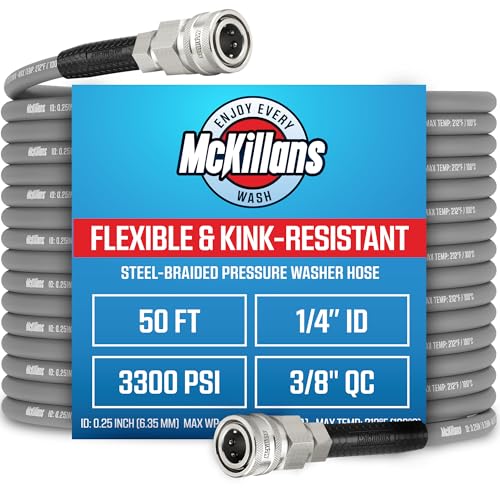 McKillans® QC Installed Pressure Washer Hose 50 ft - Flexible & Kink-resistant - Steel-Braided & Durable- 3/8" QC Pre-Installed Stainless Steel - Power Washer Hose - High Pressure 1/4" Inner Diameter - Image 1