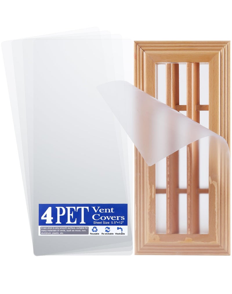 A ANYSSI 4 Pack PET Vent Covers with Nano Adhesive, 5.5" X 12" for Floor, Wall, Ceiling Vents and Air Registers, for RV, Home, Office AC Vents, Non-Magnetic, Fits on Plastic, Wood, Iron, Aluminum Vent Covers - Image 1
