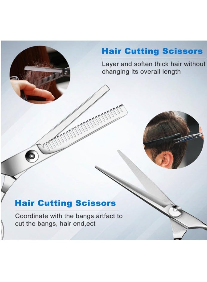 OASIS-TH Hair Cutting Scissors Set Professional Stainless Steel Reinforced Barber Salon Shears for Hairdressing, Thinning, Home Use - Flat Shears, Teeth Shear, Comb Neck Duster & Hair Clip Included - Image 5
