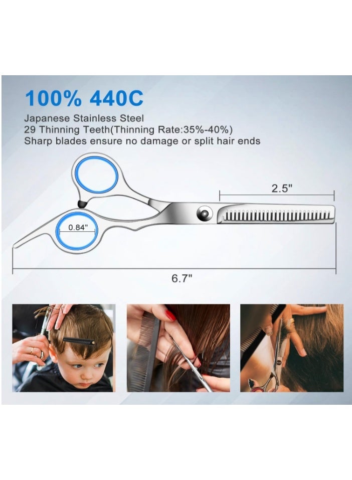 OASIS-TH Hair Cutting Scissors Set Professional Stainless Steel Reinforced Barber Salon Shears for Hairdressing, Thinning, Home Use - Flat Shears, Teeth Shear, Comb Neck Duster & Hair Clip Included - Image 4