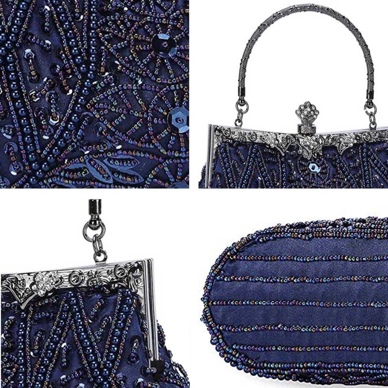 Selighting 1920s Vintage Beaded Clutch Evening Bags for Women Formal Bridal Wedding Clutch Purse Prom Cocktail Party Handbags Navy Blue - Image 5