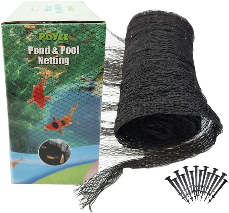 POYEE 15x20ft Pond Netting for Leaves Leaf Net Cover Pond Net with Small Fine Mesh Protecting Koi Fish from Birds Cats Stakes Included - Image 1