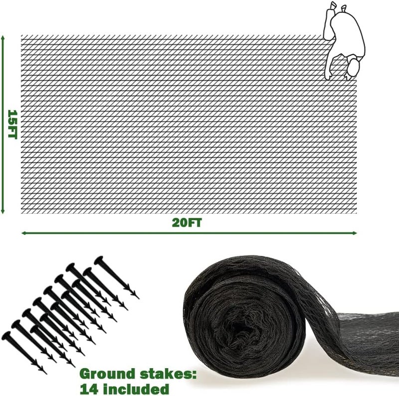 POYEE 15x20ft Pond Netting for Leaves Leaf Net Cover Pond Net with Small Fine Mesh Protecting Koi Fish from Birds Cats Stakes Included - Image 2
