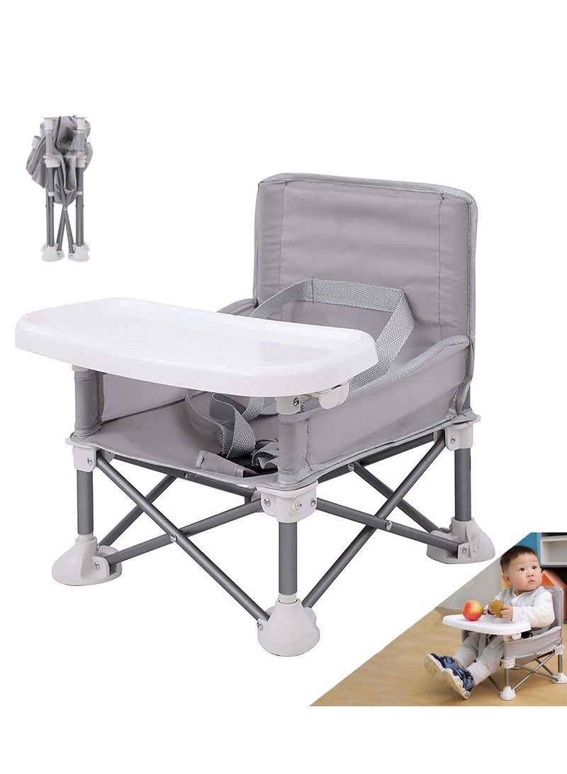 Children's Dining Chair Portable Foldable Multifunctional Children's Dining Stool Baby Seat with Removable Tray Storage Bag Suitable for Boys and Girls 6-36 Months Outdoor Outing Eating Seat (Grey)  - Image 1