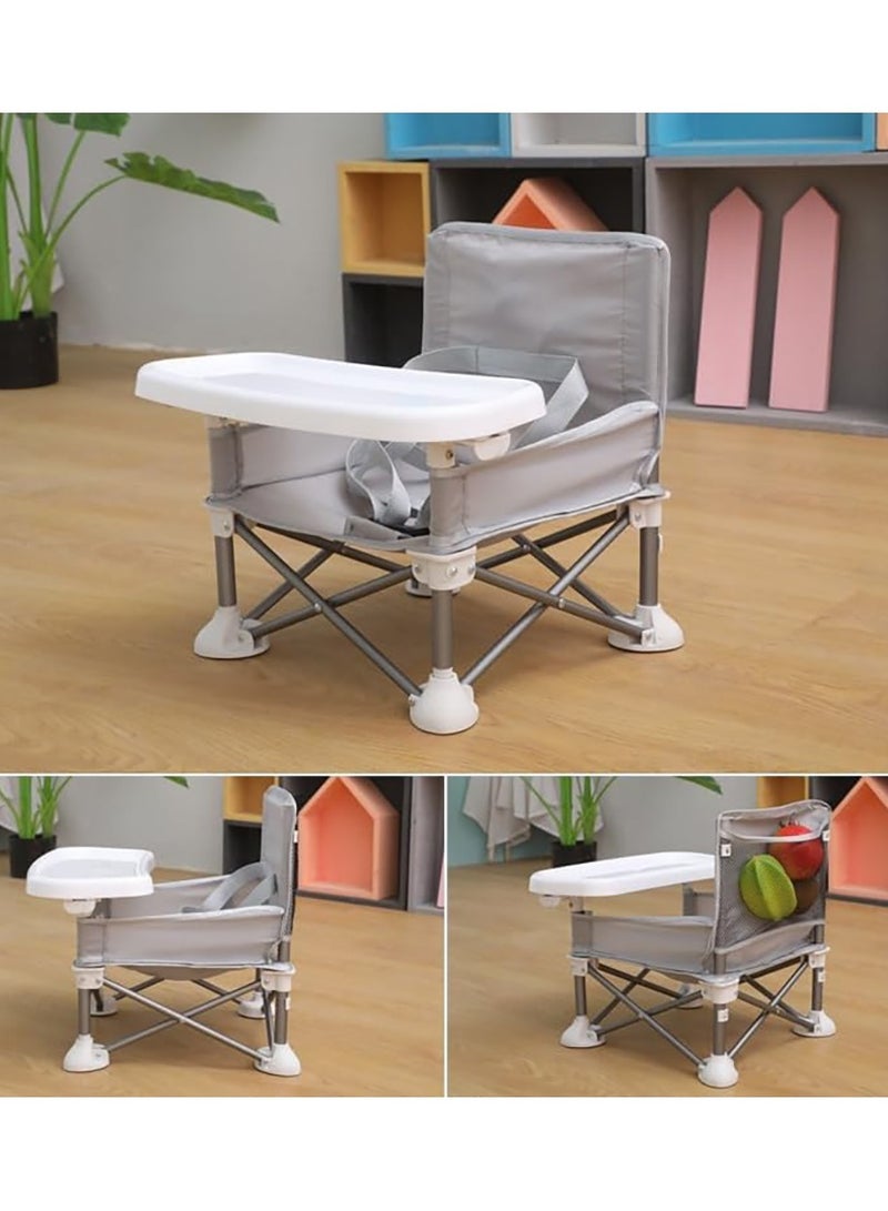 Children's Dining Chair Portable Foldable Multifunctional Children's Dining Stool Baby Seat with Removable Tray Storage Bag Suitable for Boys and Girls 6-36 Months Outdoor Outing Eating Seat (Grey)  - Image 2