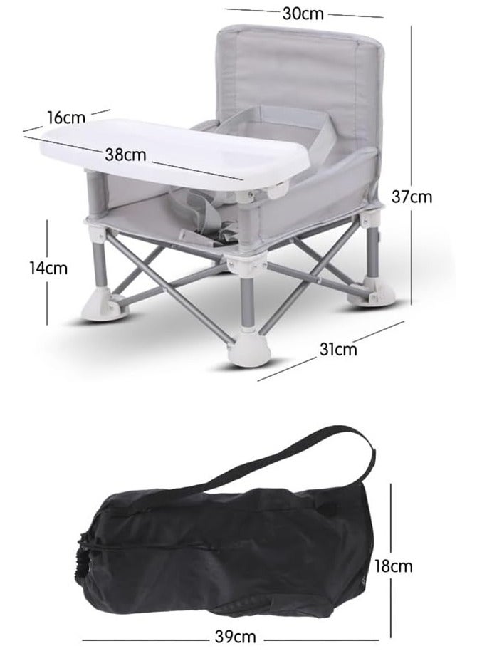 Children's Dining Chair Portable Foldable Multifunctional Children's Dining Stool Baby Seat with Removable Tray Storage Bag Suitable for Boys and Girls 6-36 Months Outdoor Outing Eating Seat (Grey)  - Image 4