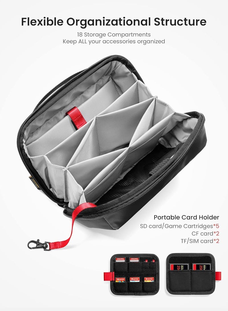 Tomtoc منظم إلكتروني Navigator-T13 سعة 2.4 لتر لحقيبة ملحقات شاحن ماك بوك، الكابلات، بنك الطاقة، القرص الصلب، الأسلاك، حقيبة تخزين مقاومة للماء مع فتحات بطاقات قابلة للإزالة لمحول USB، بطاقة الذاكرة - Image 2