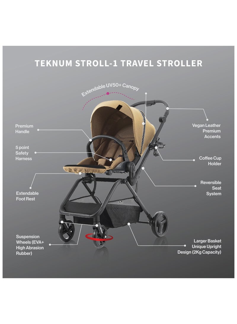 Teknum STROLL-1 Travel System w / Reversible Stroller and Baby Car Seat - Khaki - Image 4