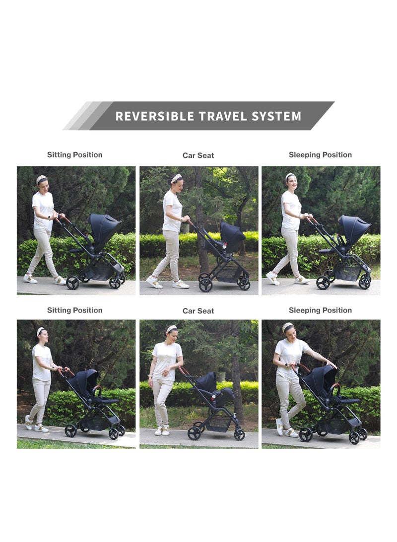 Teknum STROLL-1 Travel System w / Reversible Stroller and Baby Car Seat - Khaki - Image 5