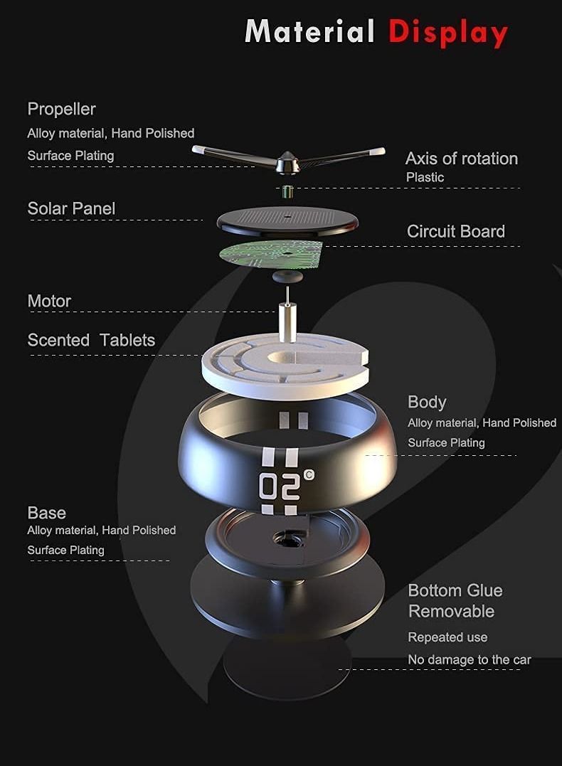 Y&D Car Air Freshener Solar Energy Rotating Cologne Aromatherapy Diffuser Interior Decoration Accessories for (Gray)  - Image 3