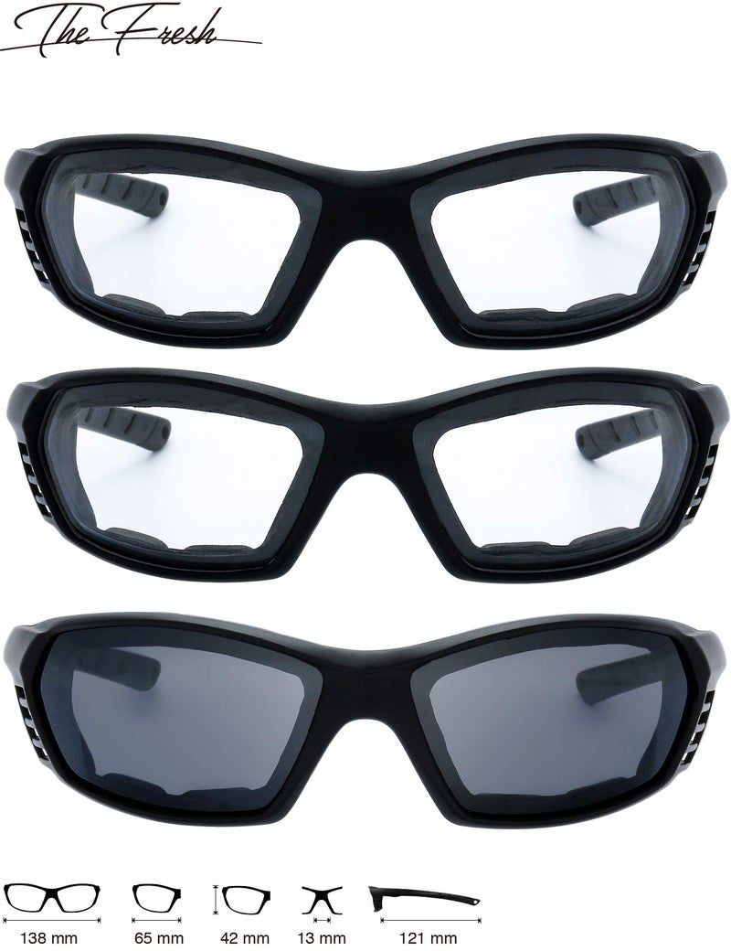 The Fresh Motorcycle Riding Glasses Padded Frame Lens Block 100% UVB for Outdoor Activity Sport (20-Black, Clear*2, & Grey) - Image 2
