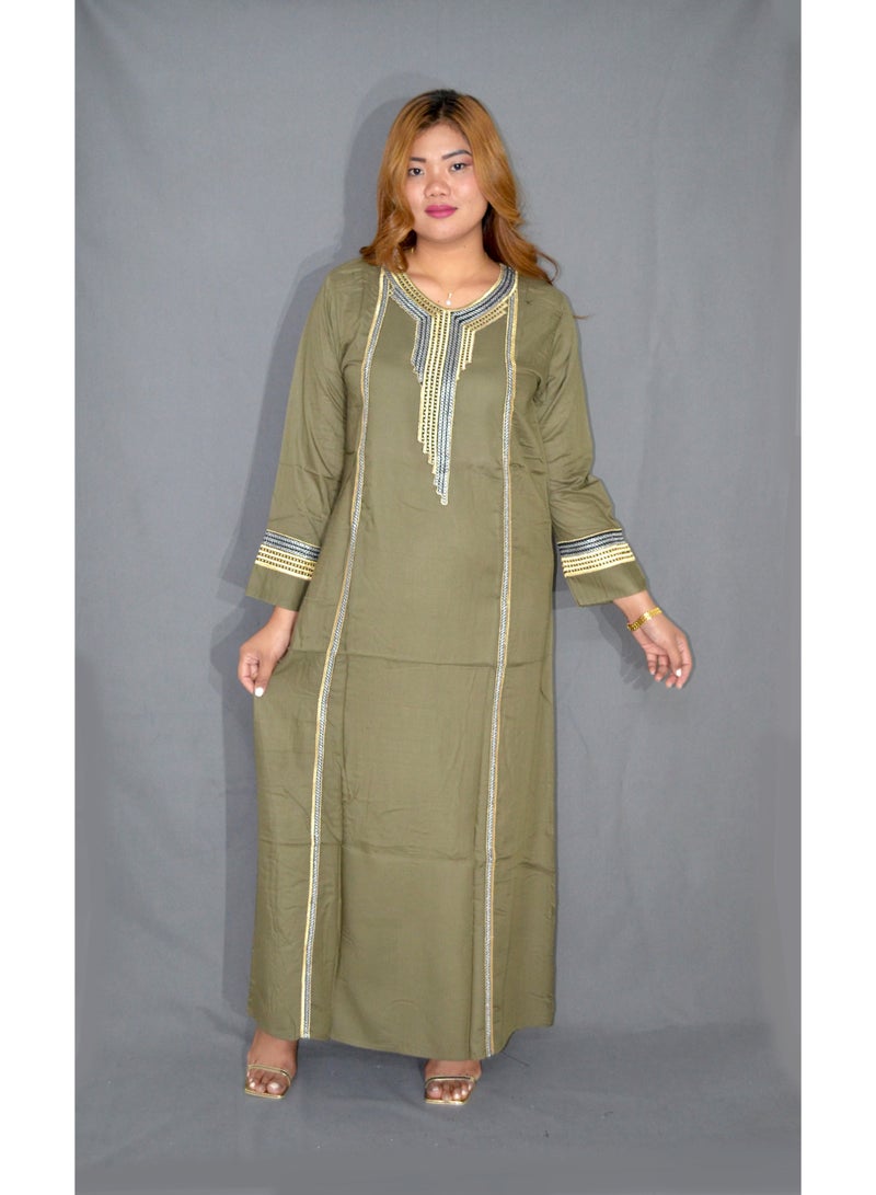 زينة جلبية نسائية أنيقة – فستان طويل محتشم بتفاصيل مطرزة | قماش ناعم من فيسكوز وبوليستر | مثالي للارتداء اليومي والمناسبات - Image 1