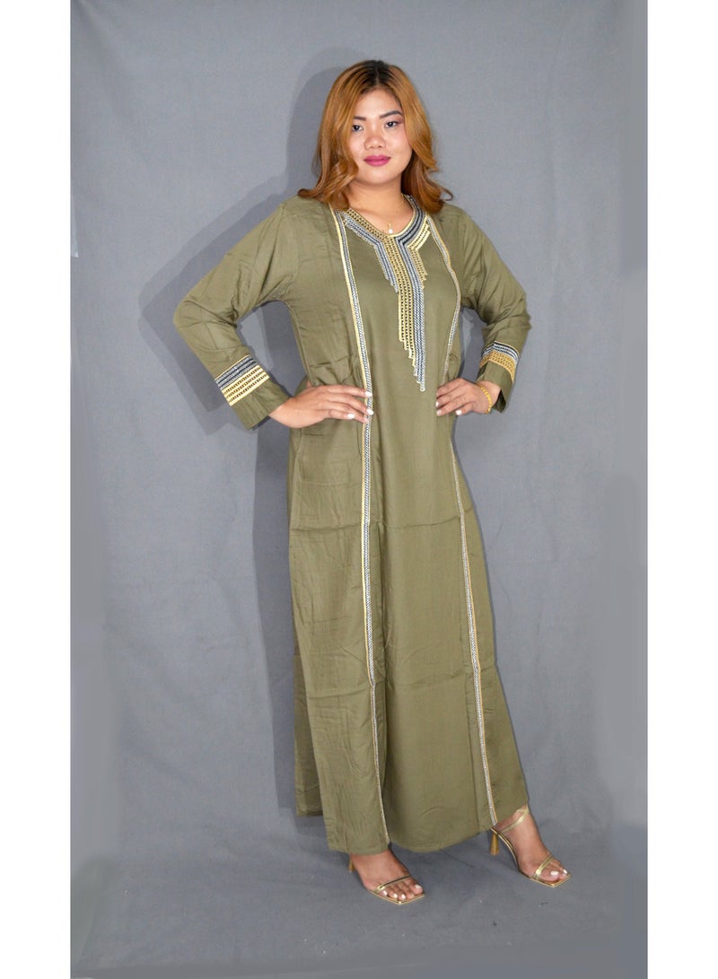 زينة جلبية نسائية أنيقة – فستان طويل محتشم بتفاصيل مطرزة | قماش ناعم من فيسكوز وبوليستر | مثالي للارتداء اليومي والمناسبات - Image 5