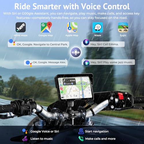 Wonsidary 5" Motorcycle CarPlay Wireless for Apple CarPlay & Android Auto,W522 Car Play Motorbike Waterproof Touch Screen with Dual Bluetooth,GPS Navigation,Siri/G-Assist,EQ,USB/Hardwired Power Supply - Image 3
