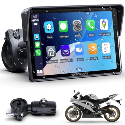 Wonsidary 5" Motorcycle CarPlay Wireless for Apple CarPlay & Android Auto,W522 Car Play Motorbike Waterproof Touch Screen with Dual Bluetooth,GPS Navigation,Siri/G-Assist,EQ,USB/Hardwired Power Supply - Image 1