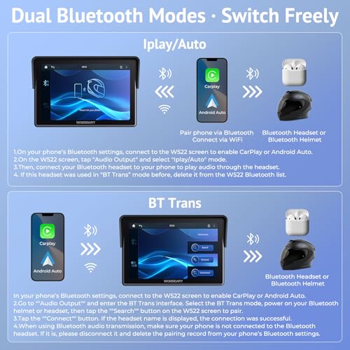 Wonsidary 5" Motorcycle CarPlay Wireless for Apple CarPlay & Android Auto,W522 Car Play Motorbike Waterproof Touch Screen with Dual Bluetooth,GPS Navigation,Siri/G-Assist,EQ,USB/Hardwired Power Supply - Image 4