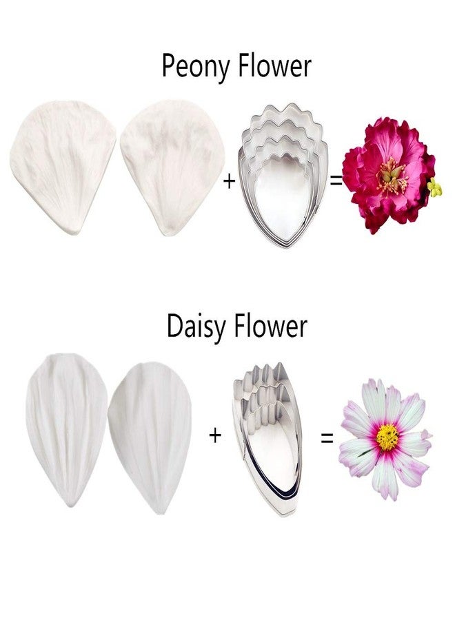 Colorkitchenware 6set Gumpaste Flower Molds and 6set Gumpaste Flower Cutters- Fondant Tools Kit Stainless Steel Cookie Cutter Set Paste Silicone Veining Mold for Wedding,Birthday Cake Decorating - Image 3